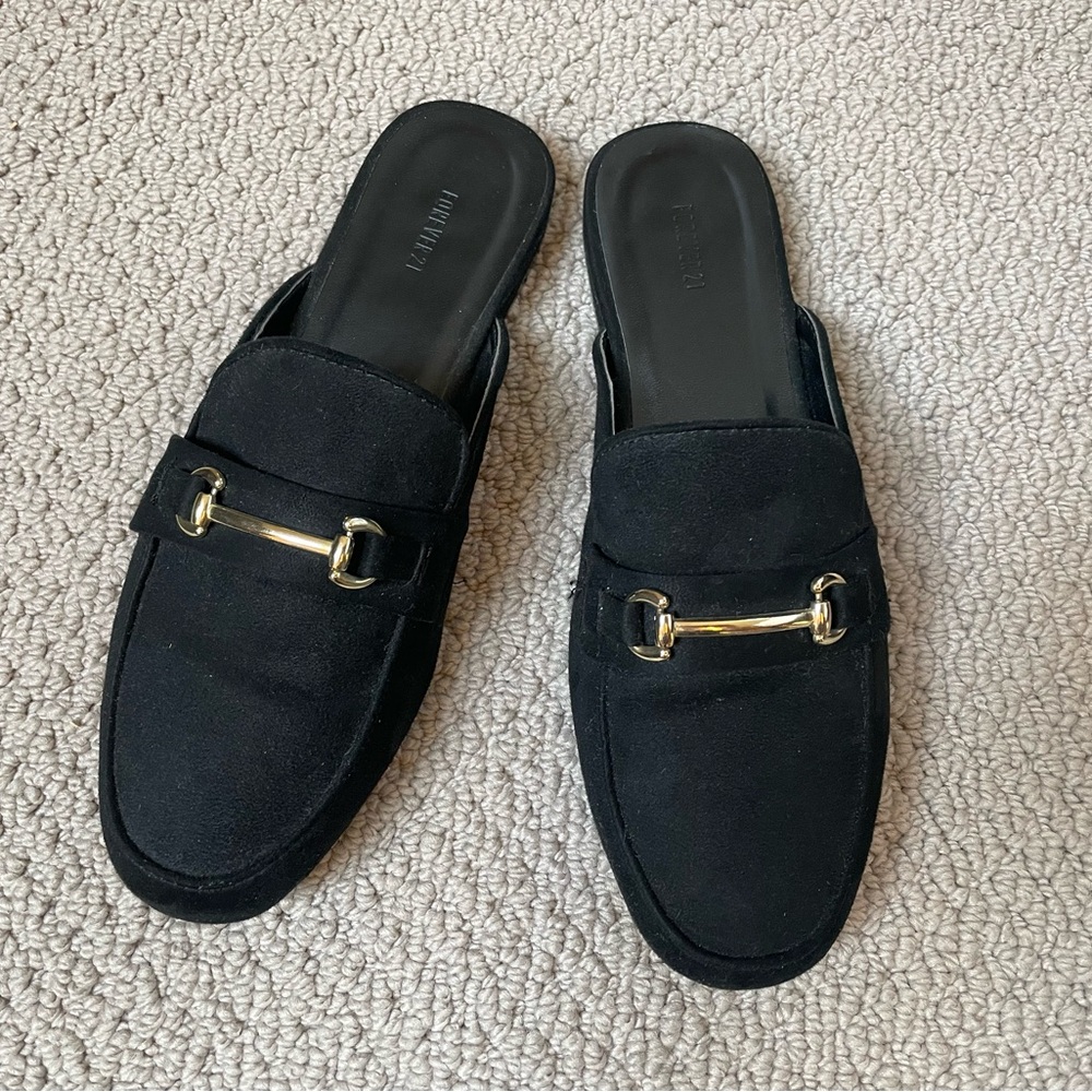 Forever 21 Black Mules with Gold Accent